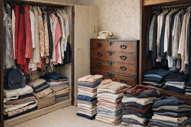 大量の衣類や洋服の整理・処分に困っているイメージ